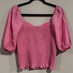Lee Women’s Pink Puff Sleeve Stretchy Top Cute Casual Blouse Size size medium